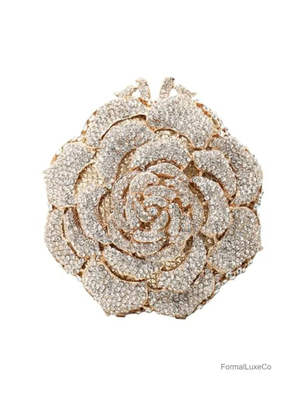 Rhinestone Rose Flower Clutch Bag Evening Purse with Detachable Chain